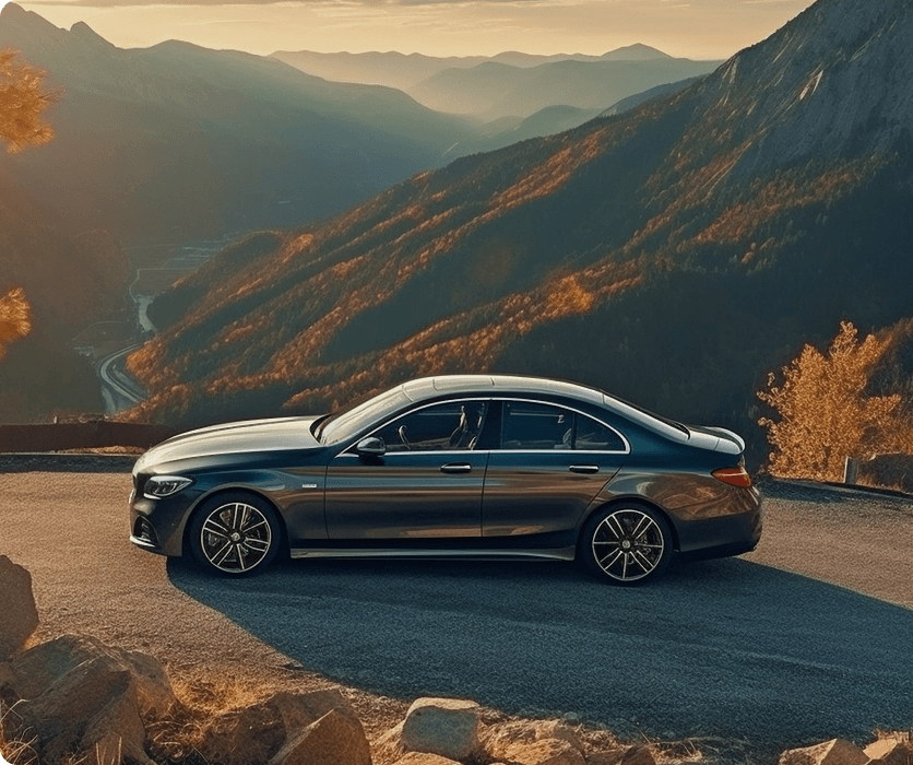 Executive car in mountains